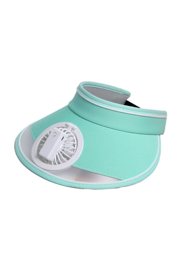 Blue Fan Visor Hat Adjustable 3 Speeds Large Sun Protection Area Usb Rechargeable Lightweight #Sb560