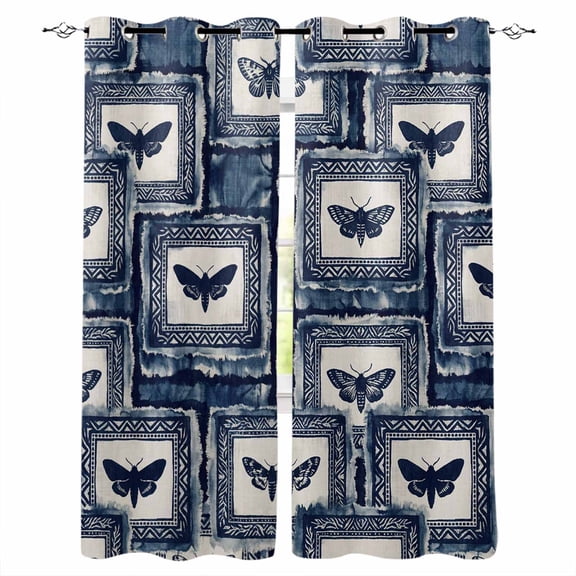 Blue Farm Animal Kitchen Curtains Vintage Butterfly Tie-dye Painting Art Cafe Short Curtains for Bathroom Blackout Window Curtain Small Window Treatment Drapes for Bedroom Living Room 27.5"x39"x2
