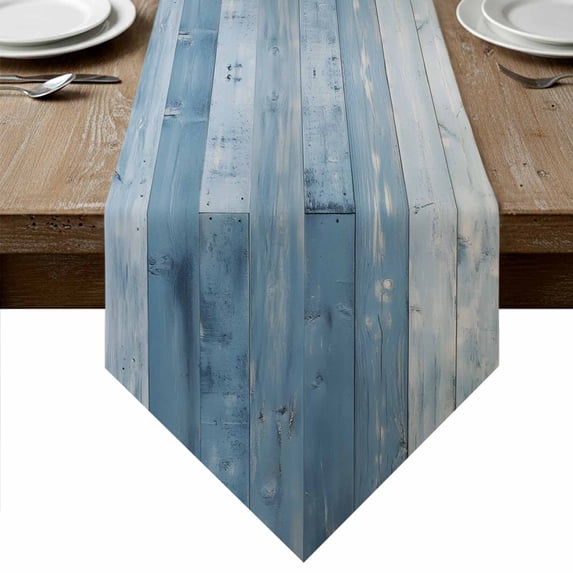 Blue Farmhouse Table Runner Linen Burlap Table Runner 72 Inches Long Vintage Wooden Country Dresser Scarves for Kitchen Island Coffee Dining Room Party Wedding Banquet Holiday Decoration 18"x72"