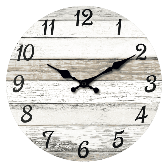 Farmhouse Wall Clock 12 Inch Grey Wooden Rustic Wall Clocks Battery Operated Silent Wall Clock for Kitchen Bedroom