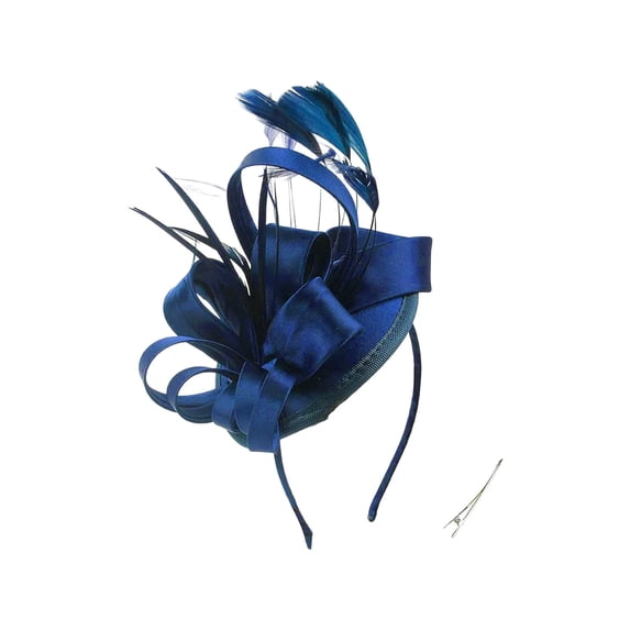 Blue Fascinator Headband for Women Vintage Flower Fascinator Hat for Weddings Tea Party with Feathers Mesh Clip