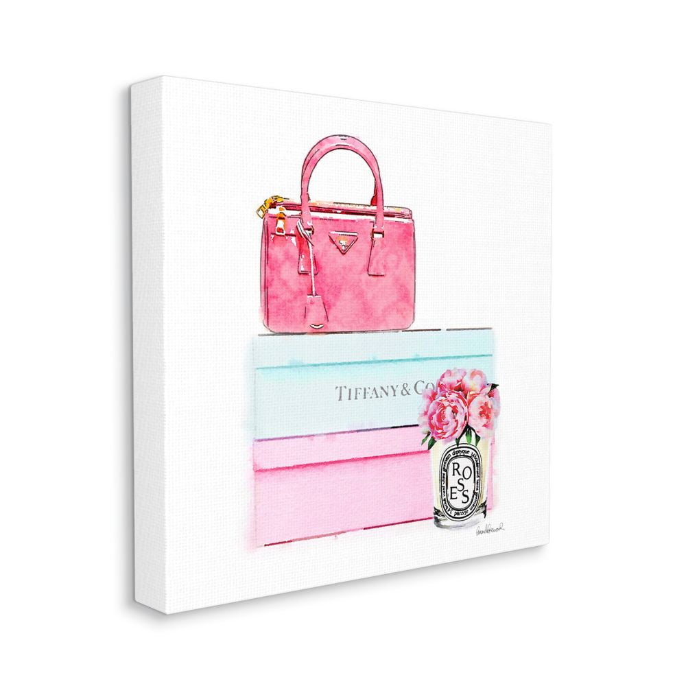 Blue Fashion Box and Roses Soft Glam Pastels Beauty & Fashion Gallery-Wrapped Canvas Print Wall Art, 17x17