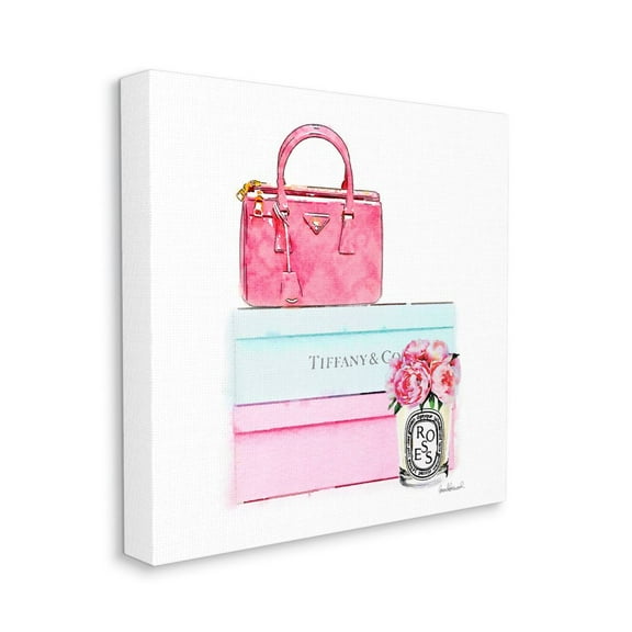 Blue Fashion Box and Roses Soft Glam Pastels Beauty & Fashion Gallery-Wrapped Canvas Print Wall Art, 17x17