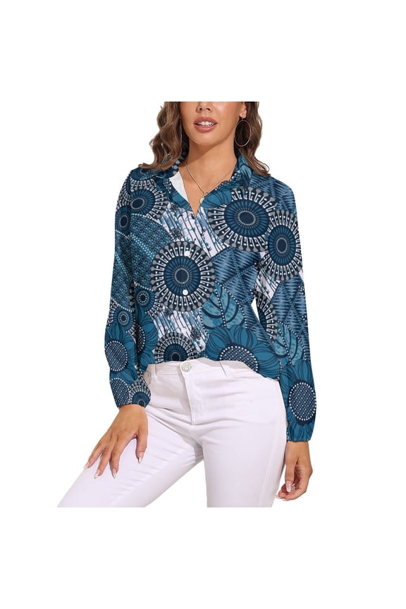 Blue Fashion Pattern Long Sleeve Blouse Woman Streetwear Casual Shirts Summer Oversize Woman Streetwear Clothing Birthday Present