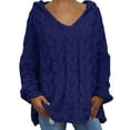 thumbnail image 1 of Blue Fashion Solid Solid Color Hooded Neck Big & Tall Women's Pullover Sweater, Women Fashion Loose Large Size Solid Color Hood Long Sleeves Sweater Tops, 1 of 5