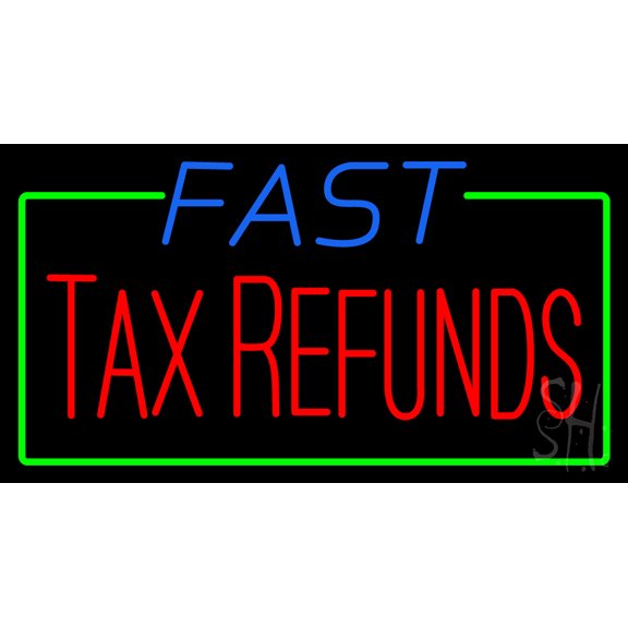 Blue Fast Tax Refunds LED Neon Sign 20 x 37 - inches, Black Square Cut Acrylic Backing, with Dimmer - Bright and Premium built indoor LED Neon Sign for Defence Force.