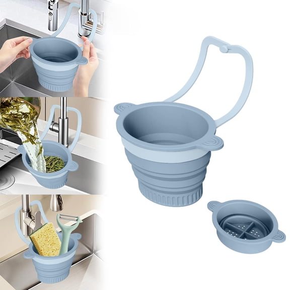 Blue Faucet Mount Sink Strainer Basket Detachable Filter For Kitchen Waste Foldable For Easy Dumping Blue Silica Gel 5.78X3.3Inch