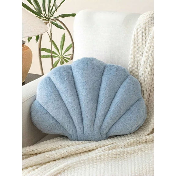 Blue Faux Fur Seashell Decorative Throw Pillow For Sofa Bed