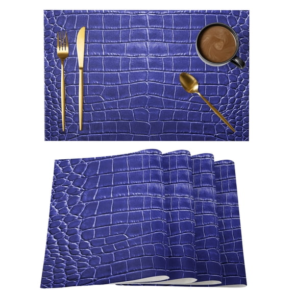 Blue Faux Leather Printed Placemats Set of 12 Modern Abstract Geometric Place Mats Indoor Wipeable Table Mats Washable Cloth Dining Table Placemats for Kitchen Holiday Party Home Decor 13x19 Inch