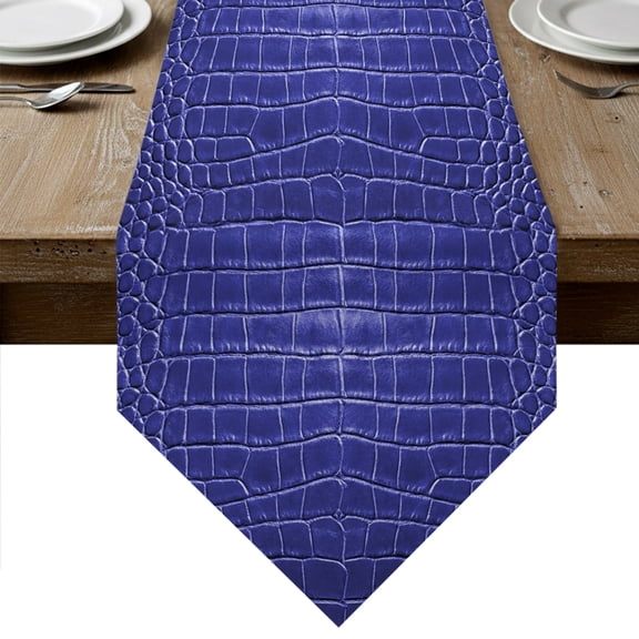 Blue Faux Leather Printed Table Runner Linen Burlap Table Runner 36 Inches Small Modern Abstract Geometric Dresser Scarves for Kitchen Island Coffee Dining Room Party Wedding Holiday Decor 13"x36"
