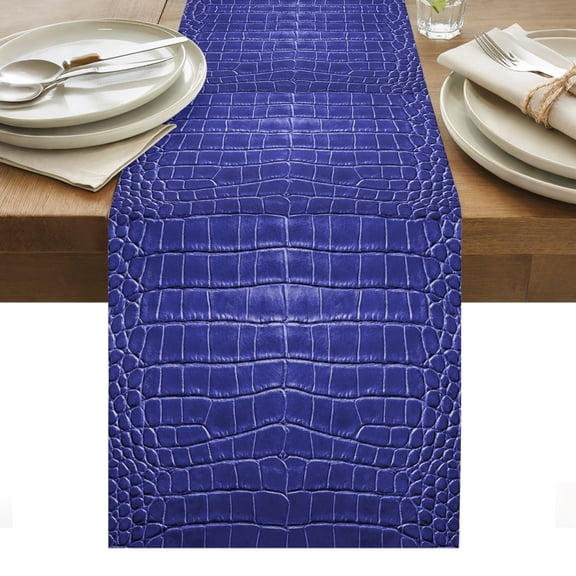 Blue Faux Leather Printed Table Runner Modern Abstract Geometric Tablerunners 13 x 36 Inch, Table Decorations Tabletop Scarf for Summer Gathering Holiday Farmhouse Kitchen Dining Decor