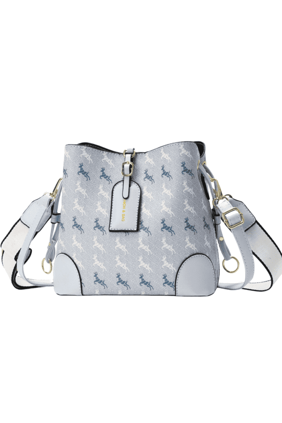 Blue Fawn Printed Crossbody Handheld Bucket Bag, Blue