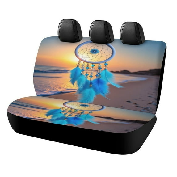 Blue Feather Dreamcatcher at Sunset Beach Car Rear Seat Covers,Bench Back Seat Cover , Easy to Install Universal Fit for Cars Trucks Vans And SUVs