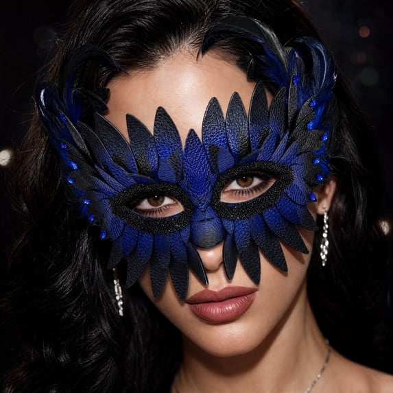 Blue Feather Masquerade Mask 9 Inch, Venetian Masquerade Mask for Masquerade Party Halloween Mardi Gras Mask for Women and Men for Carnival Themed Events, 1 Pack