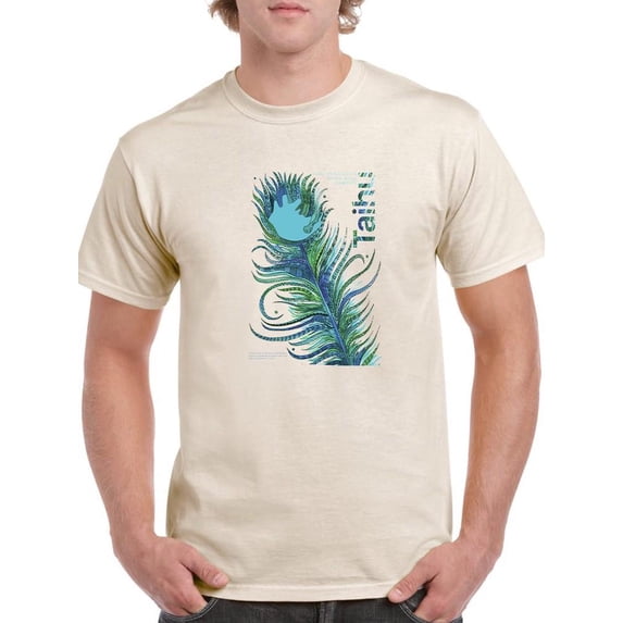 Blue Feather T-Shirt Men -Muzaffar Yulchiboev Designs, Male 4X-Large