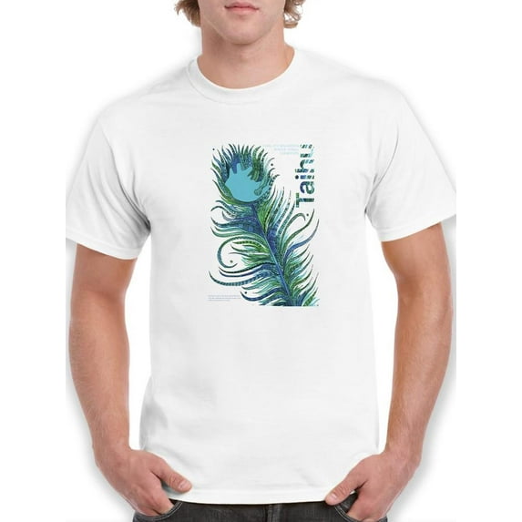 Blue Feather T-Shirt Men -Muzaffar Yulchiboev Designs, Male Large