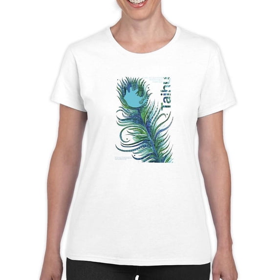 Blue Feather T-Shirt Women -Muzaffar Yulchiboev Designs, Female x-Large