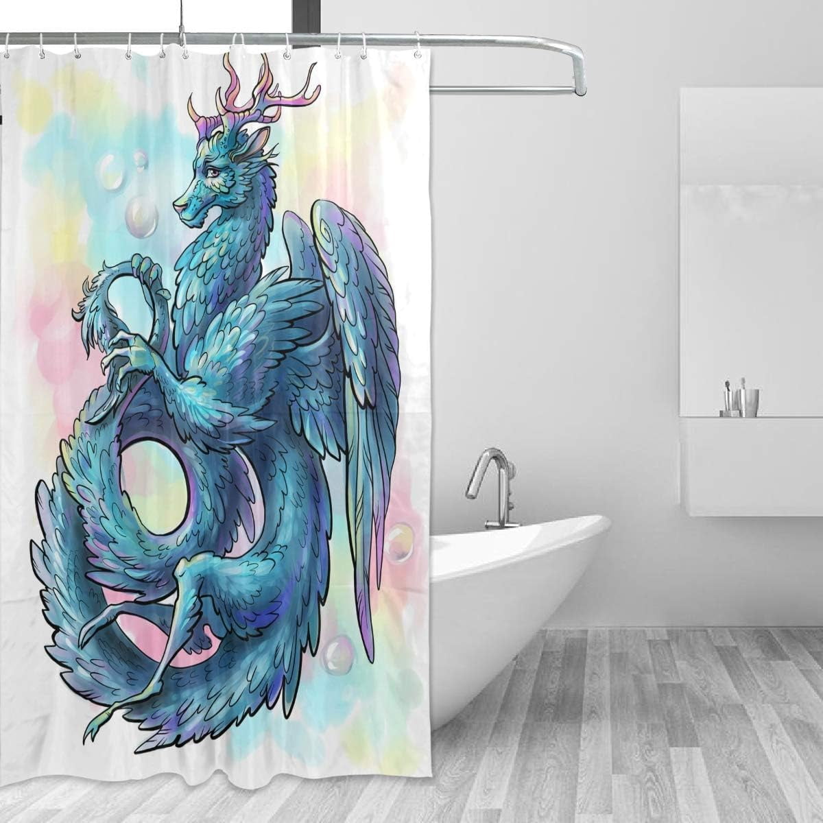 Blue Feathered Dragon Bath Shower Curtain Liners 60x72in, 100 Polyester Waterproof Bath Curtain