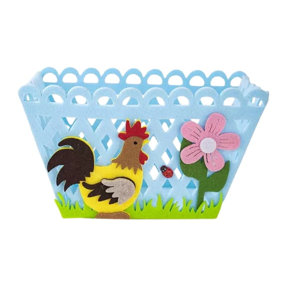 Blue Felt Easter Gift Basket With Handle, Durable Storage Bin For Candy Toys, Themed Holiday Decor For Home Party Decoration
