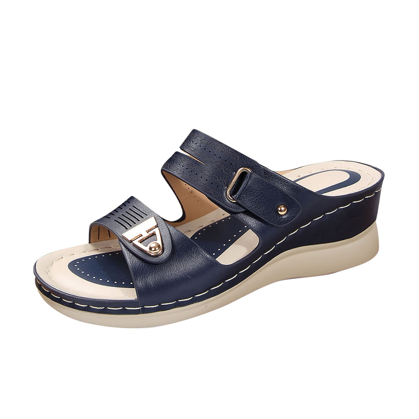 Blue Female Casual Fish Mouth Wedge Heel Thick Bottom Flip Flops For ...