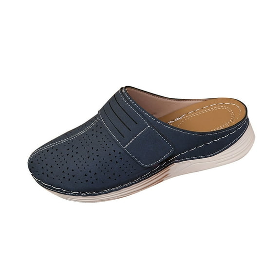 Blue Female Easy-Wear Wedge Slippers With A Hollowed-Out Design, Designed For Walking Ease