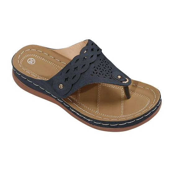 Blue Females Wedge Heel Comfort Slippers With Round Toe For Outdoor And Leisure Wear