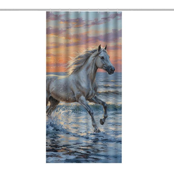 Galloping White Horse Shower Curtain, Novelty Bathroom Curtain with Hooks, Waterproof & Opaque Privacy Polyester Fabric for Modern Home Decor 36×70.8Inch