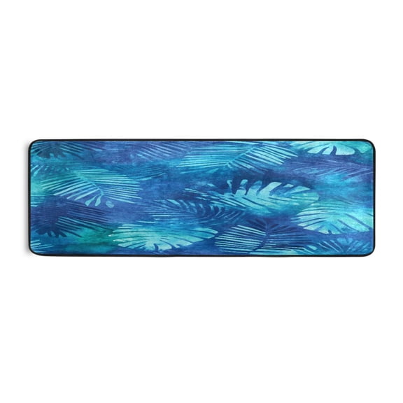 Blue Fern Print 72x24" Runner Rug, Non-Slip Memory Foam Cushion, Anti-Crease for Hallways and Bedrooms
