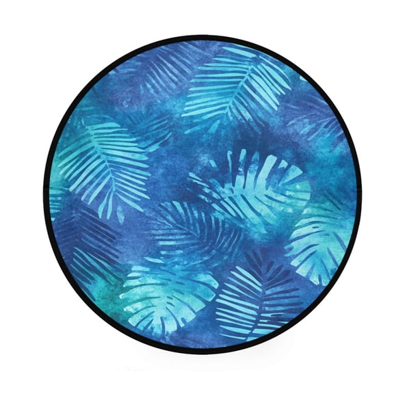 Blue Fern Print Memory Foam Bath Mat 36" Absorbent Rug with Non Slip Base and 4 Bonus Pads