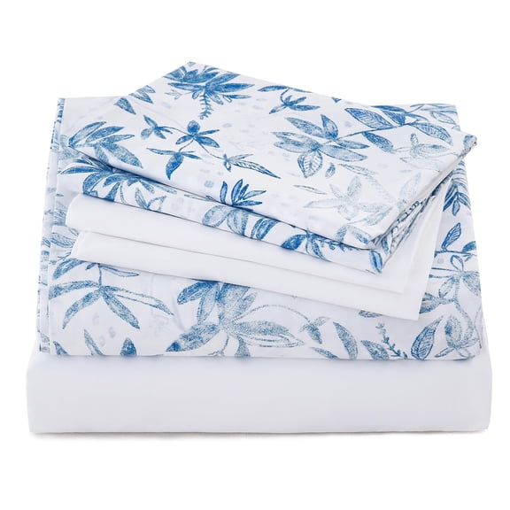 Blue Fern Whisper Full Botanical 6-Piece Bedding Sheet Set