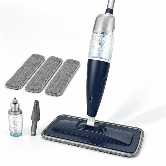 Blue Fiber Spray Mop with 3 Washable Pads and 23.6oz Refillable Bottle for Hardwood Tile Floors