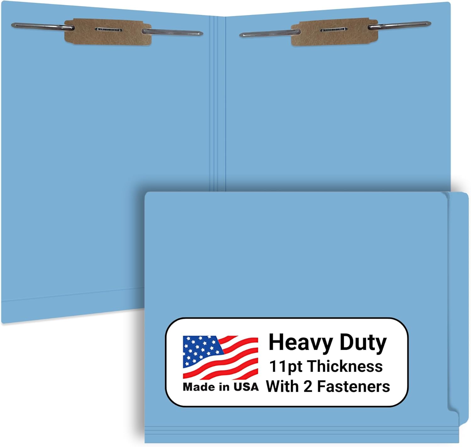 Blue File Folders, Made, , Two 2" Bonded Fasteners, Durable 11pt, Reinforced End Tab File Folders with 2 Prongs, Colored Office & Medical Charts Patient Chart, Box of 50