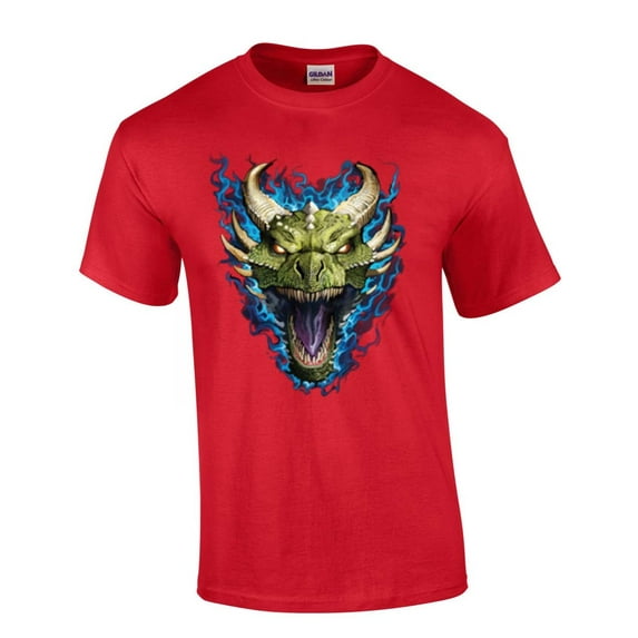 Blue Fire Breathing Dragon Head House of Dragon Head Moonlight Mens Short Sleeve T-shirt Graphic Tee-Red-4xl