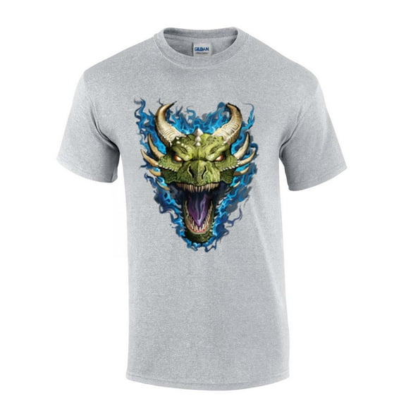 Blue Fire Breathing Dragon Head House of Dragon Head Moonlight Mens Short Sleeve T-shirt Graphic Tee-Sports Grey-xl
