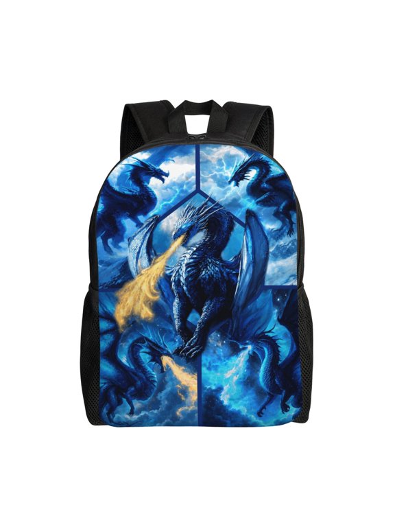 Blue Fire Drago Backpack Full Front Print Travel Laptop Bag for Men and Women
