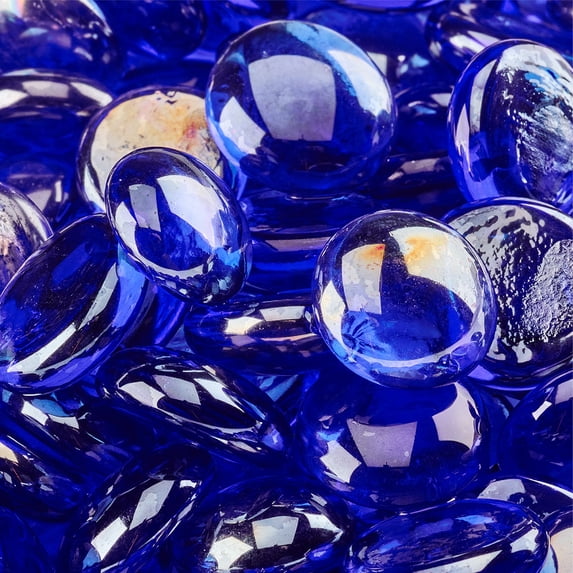 Blue Fire Glass | Deep Sea Blue, Fire Glass Beads, 3/4", Semi-Reflective | 10 lbs