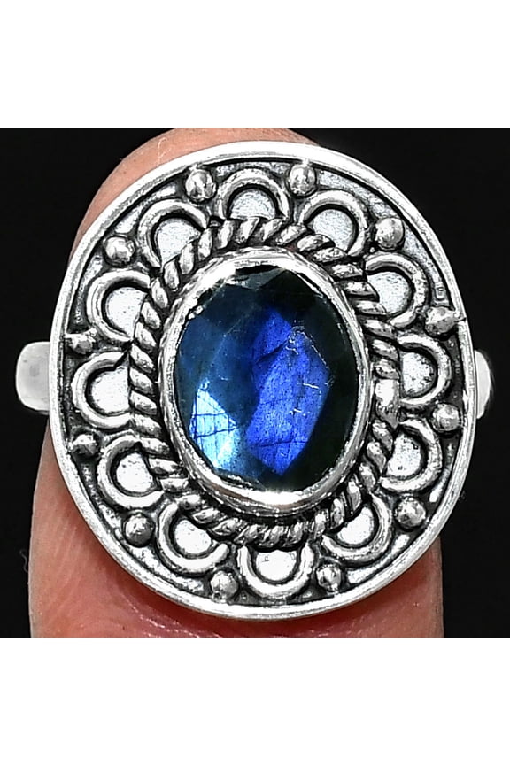 Blue Fire Labradorite Checker 925 Sterling Silver Ring s.8 Jewelry R-1256 SDR243123