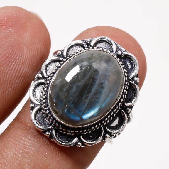 Blue Fire Labradorite Gemstone Fashion Ethnic Vintage Ring Jewelry 7.75" SA 2220