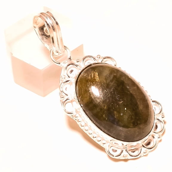 Blue Fire Labradorite Gemstone Pendant Handmade Engagement Jewelry 2.1"