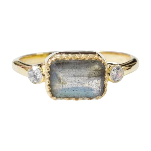 Blue Fire Labradorite Gemstone Ring, 925 Sterling Silver, CZ Womens Ring, Natural Labradorite Ring, Christmas, Thanksgiving, Tiny Dainty Ring, Statement Jewelry, Wedding Band, Solitaire Ring