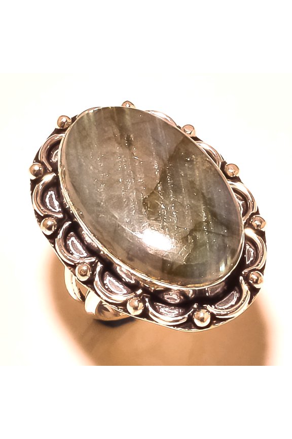 Blue Fire Labradorite Gemstone Ring Handmade Antique Gift Jewelry 7.25"