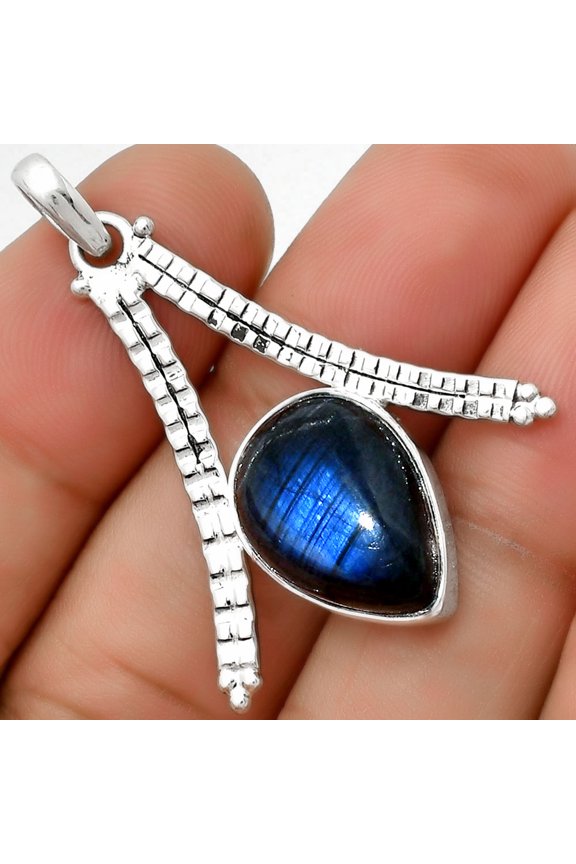 Blue Fire Labradorite - Madagascar 925 Sterling Silver Pendant Jewelry P-1034 SDP125894