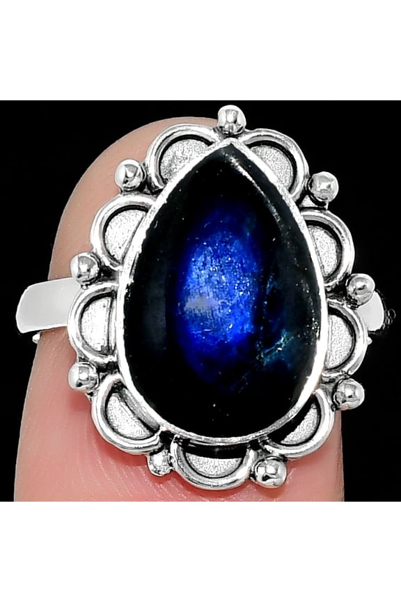 Blue Fire Labradorite - Madagascar 925 Sterling Silver Ring s.7.5 Jewelry R-1092 SDR165594