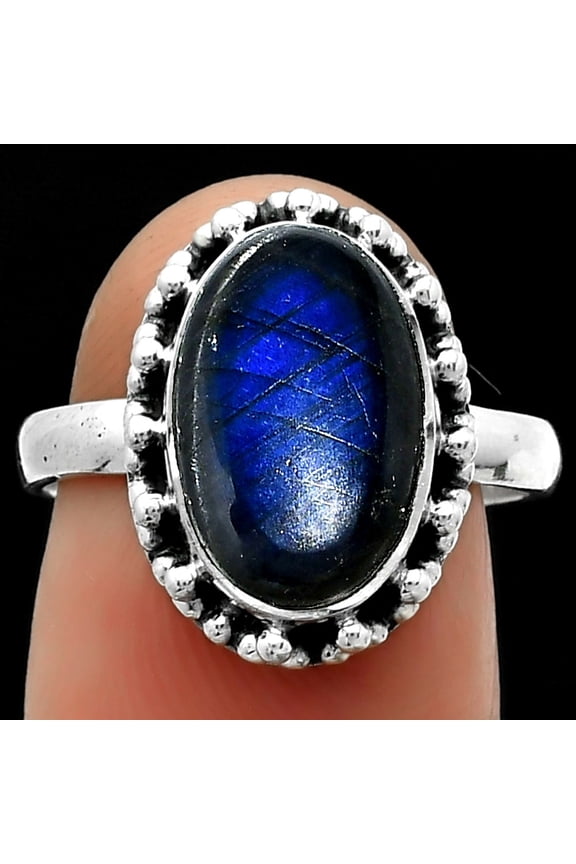 Blue Fire Labradorite - Madagascar 925 Sterling Silver Ring s.7.5 Jewelry R-1096 SDR166082