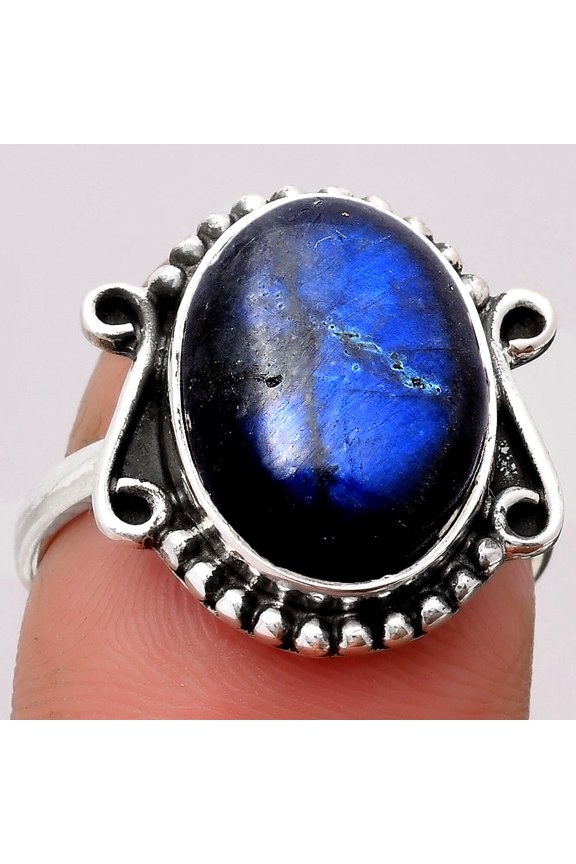Blue Fire Labradorite - Madagascar 925 Sterling Silver Ring s.7.5 Jewelry R-1120 SDR158903