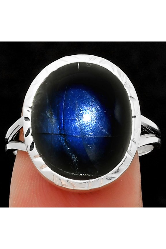 Blue Fire Labradorite - Madagascar 925 Sterling Silver Ring s.8 Jewelry R-1074 SDR190569