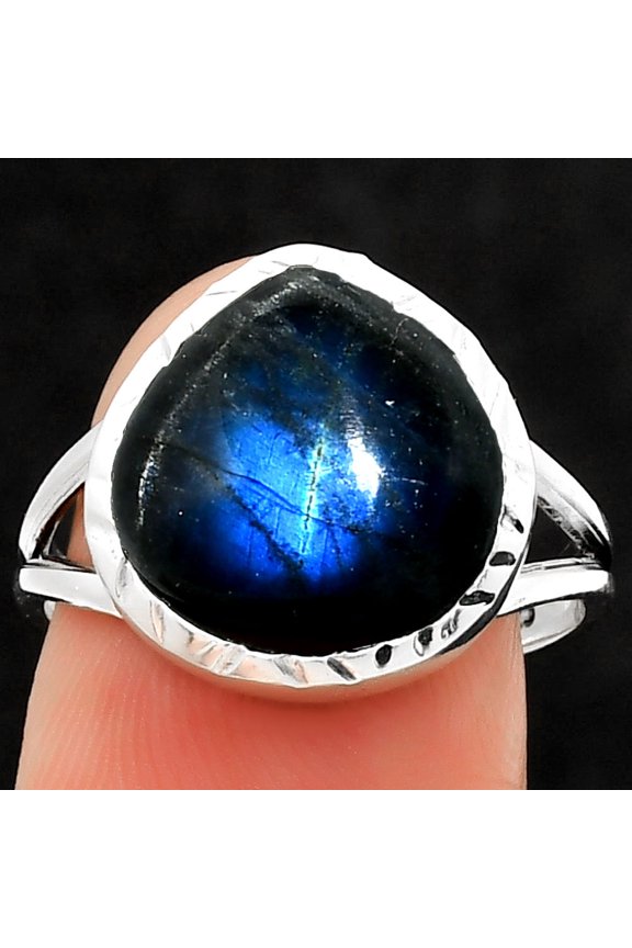 Blue Fire Labradorite - Madagascar 925 Sterling Silver Ring s.8 Jewelry R-1074 SDR190657