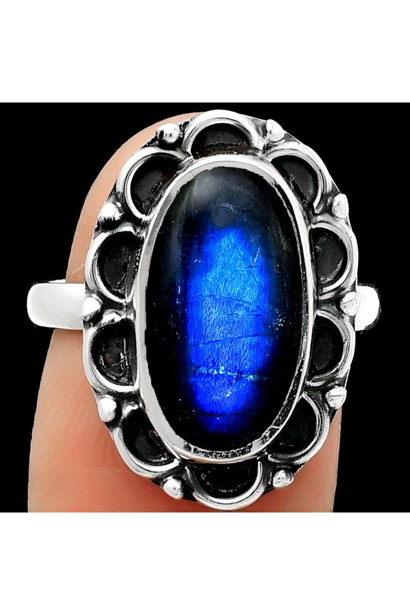 Blue Fire Labradorite - Madagascar 925 Sterling Silver Ring s.8 Jewelry R-1092 SDR166852