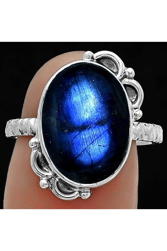 Blue Fire Labradorite - Madagascar 925 Sterling Silver Ring s.8 Jewelry R-1103 SDR176839