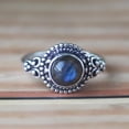 thumbnail image 1 of Blue Fire Labradorite Ring, 925 Silver Ring, Round Cut Ring, Moon Magic Ring, Statement Ring, Gift For Her, Mystical Ring, artisan gemstone., 1 of 5